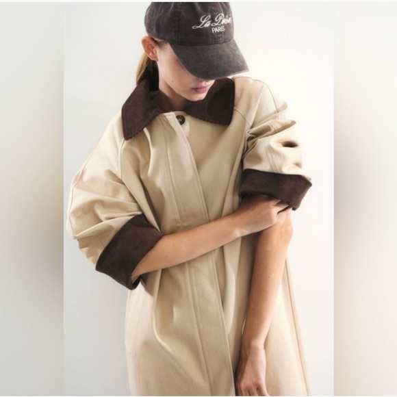 H&M Long Canvas Twill Chore Barn Jacket Tan Brown size XL - Picture 2 of 11